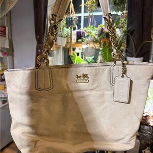Coach Ashley Cream Leather Tote Bag